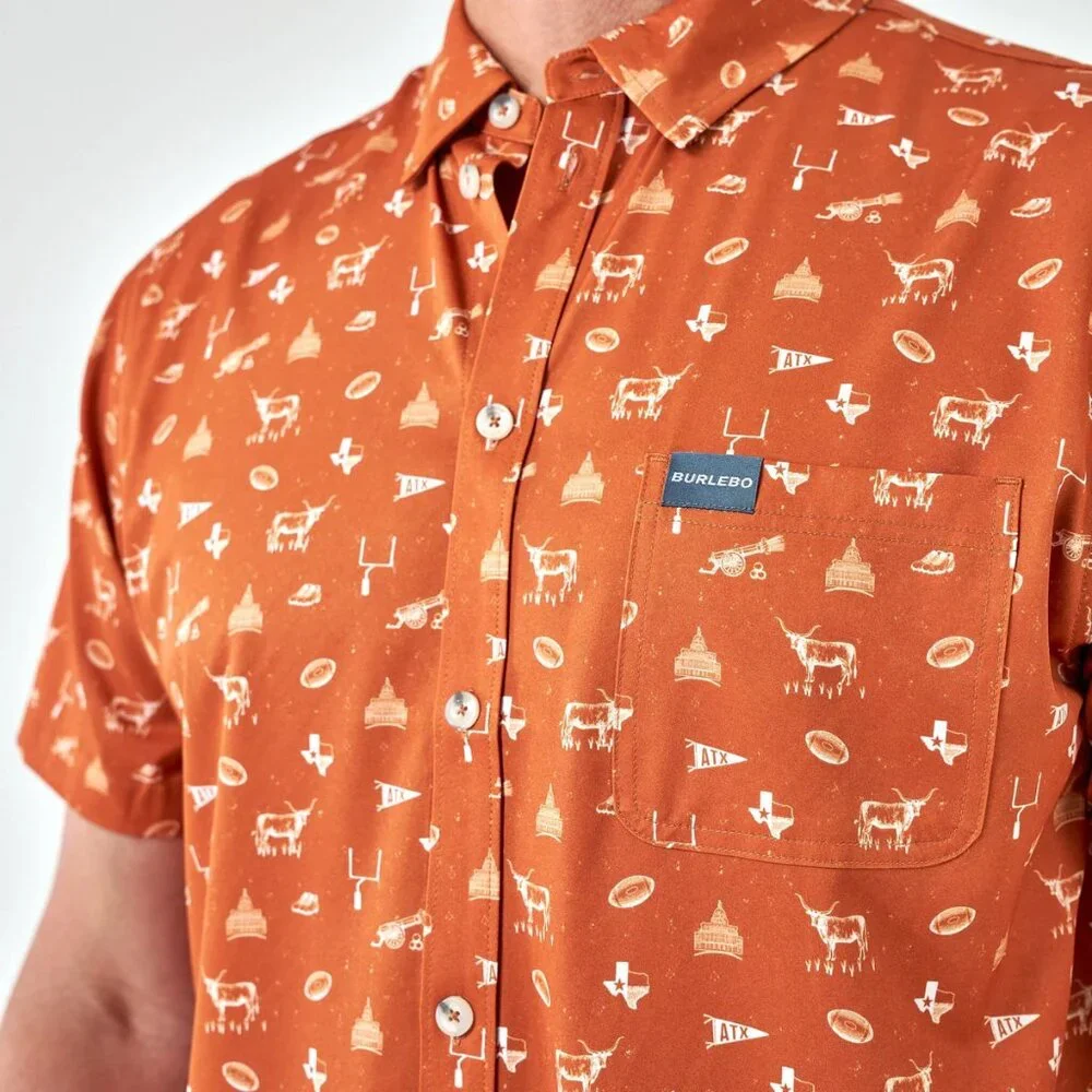 Burlebo University of Texas Longhorns Orange Button Up Shirt Men's XL Quick Dry - Picture 3 of 11